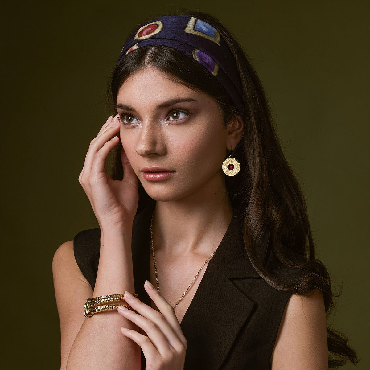 Halcyon Days Salamander Cabochon Earrings in Ruby & Gold, alternate view