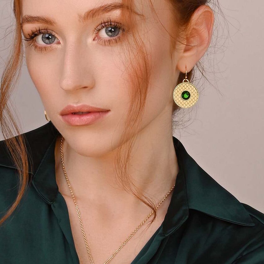 Halcyon Days Salamander Cabochon Emerald & Gold Earrings, alternate view