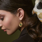 Halcyon Days Salamander Cabochon Emerald & Gold Earrings, alternate view