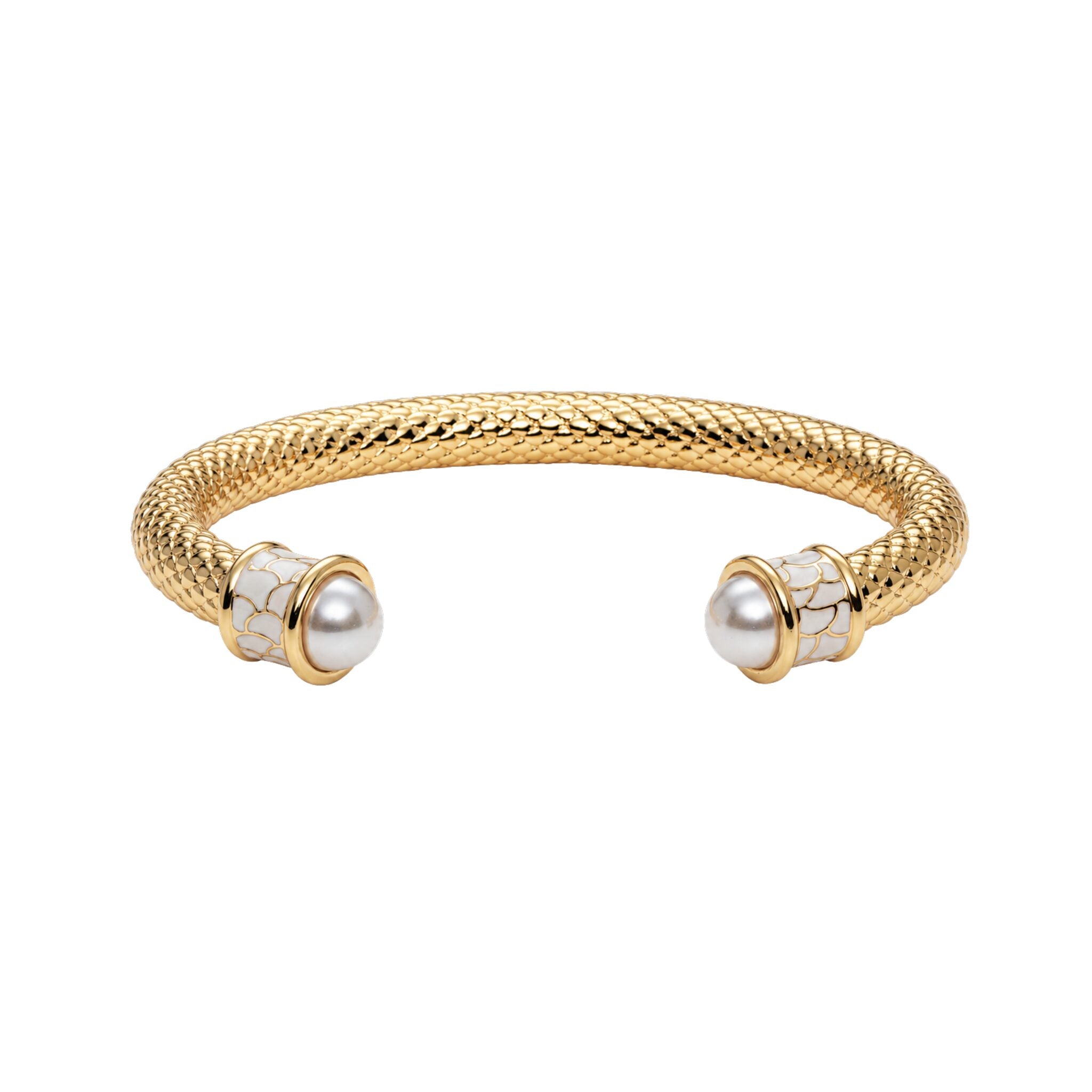 Halcyon Days Salamander Torque Bangle in Pearl & Gold Women's Fine Bangle Bracelet