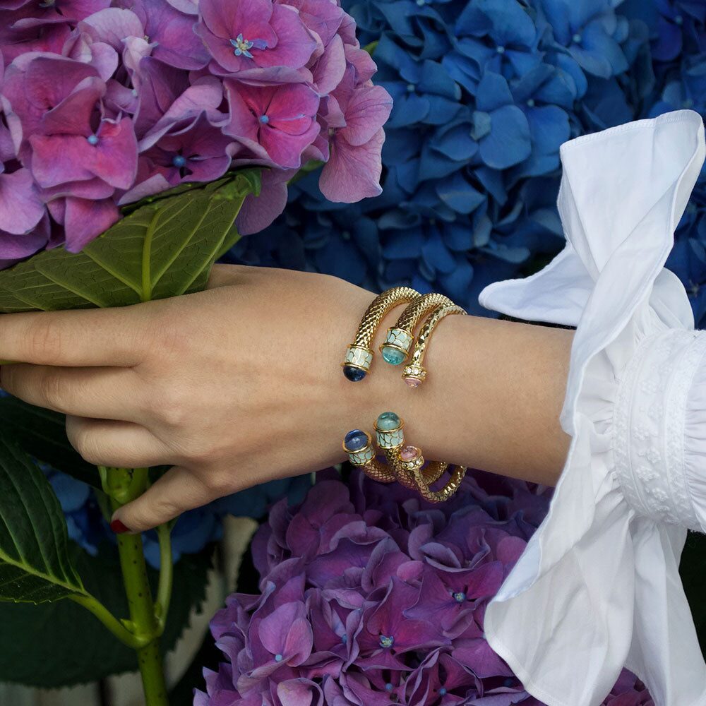 Halcyon Days Salamander Torque Forget-Me-Not Blue & Gold Bangle, alternate view