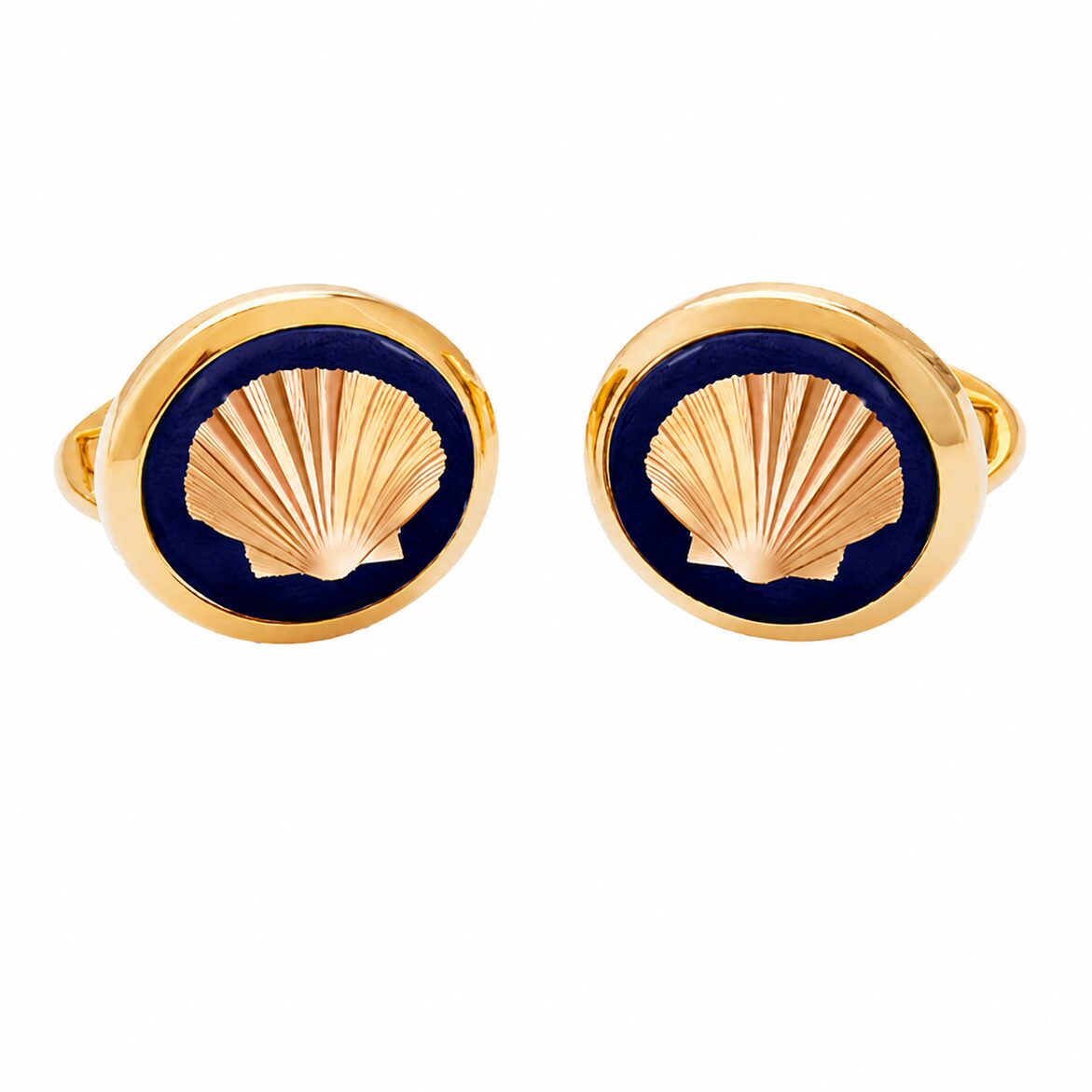 Halcyon Days Shells Round Cufflinks Navy Gold