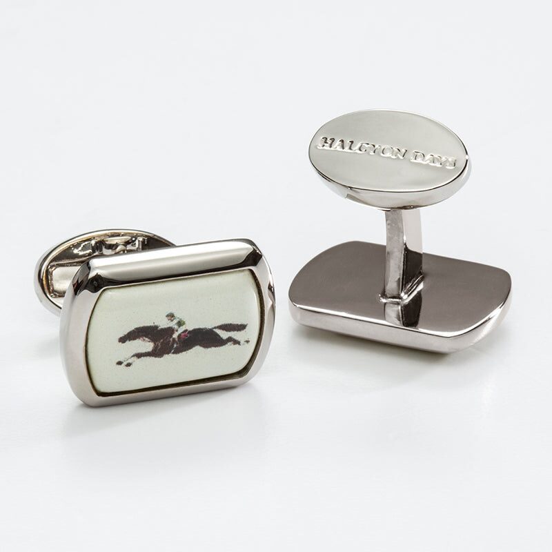 Halcyon Days Silver Race Horse Cufflinks, alternate view