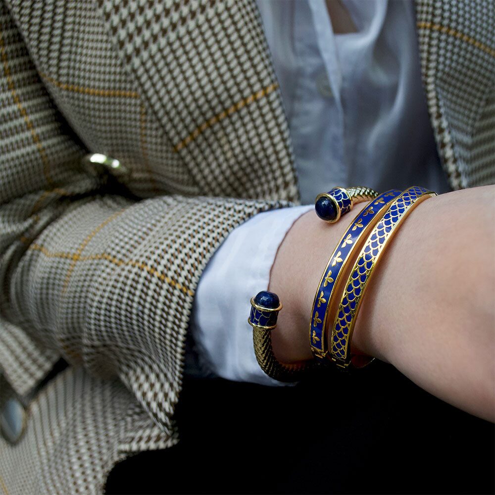 Halcyon Days Skinny Bee Cobalt & Gold Bangle Women's Fine Bangle Bracelet, alternate view