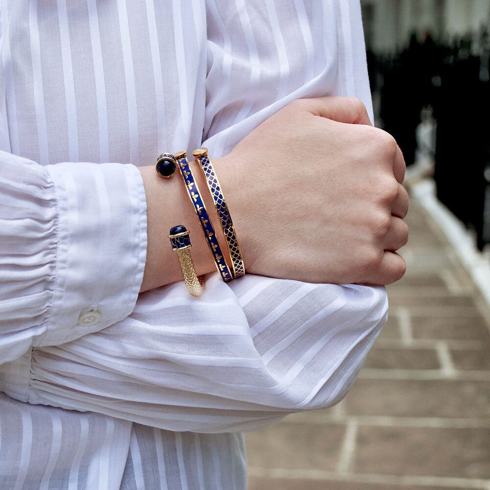 Halcyon Days Skinny Bee Cobalt & Gold Bangle Women's Fine Bangle Bracelet, alternate view