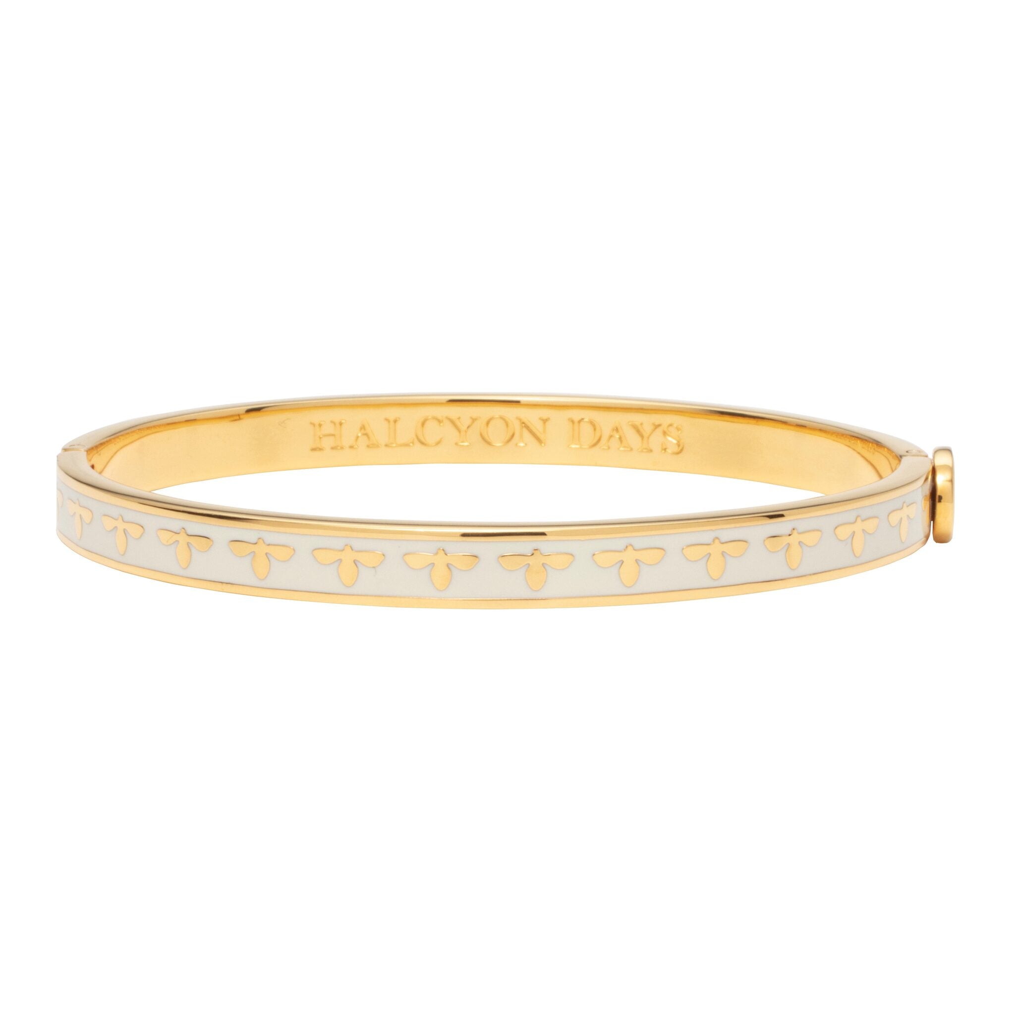 Halcyon Days Skinny Bee Hinged Bangle in Cream & Gold Women's Fine Bangle Bracelet