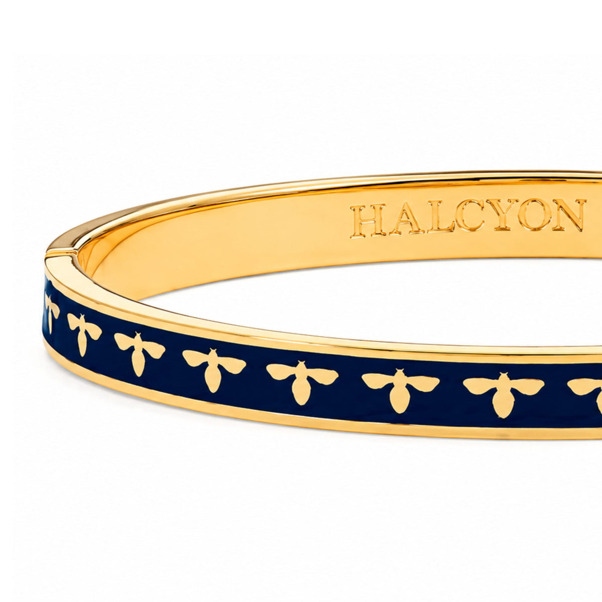 Halcyon Days Skinny Bee Hinged Bangle in Estate Blue & Gold, alternate view