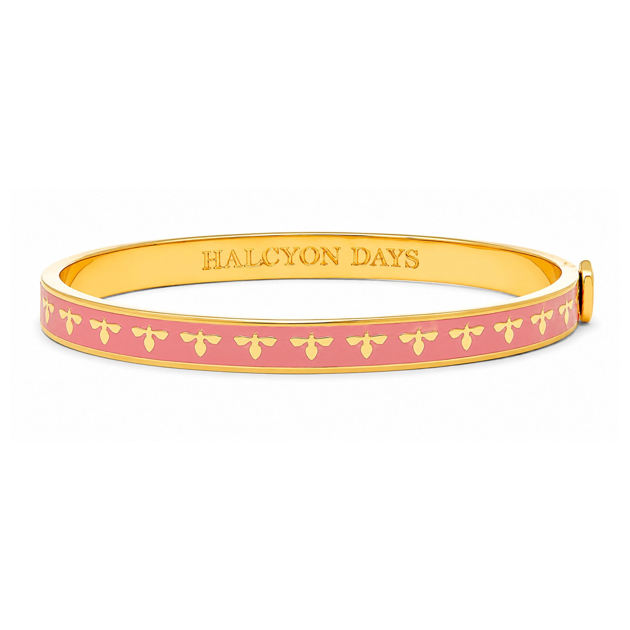 Halcyon Days Skinny Bee Hinged Bangle in Pale Pink & Gold Women's Fine Bangle Bracelet