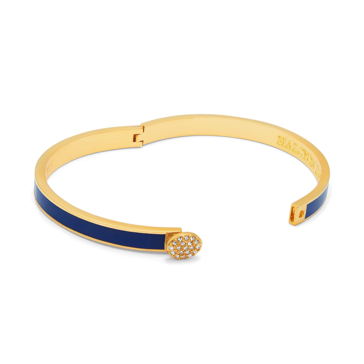 Halcyon Days Skinny Pave Button Cobalt & Gold Bangle Women's Fine Bangle Bracelet, detail view