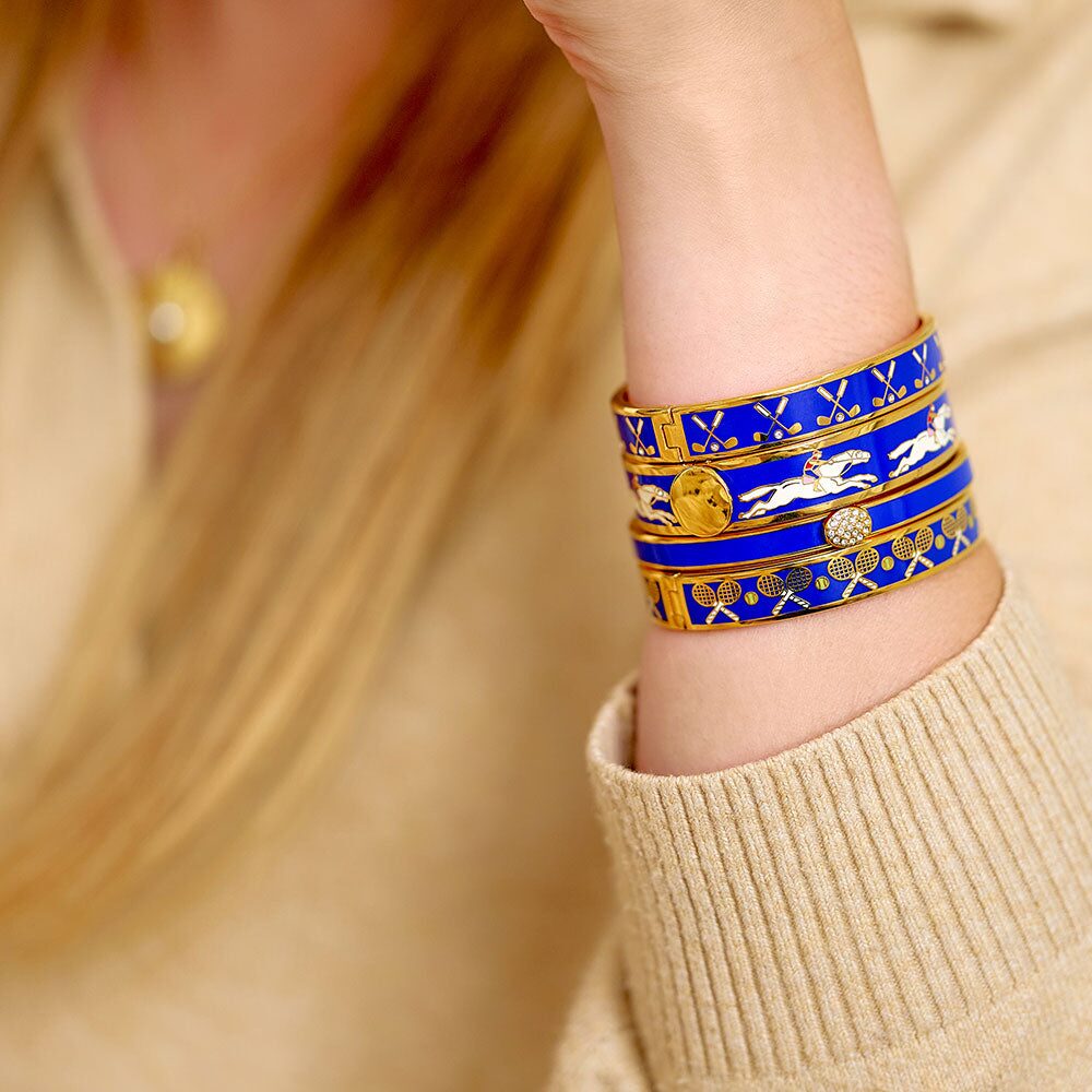Halcyon Days Skinny Pave Button Cobalt & Gold Bangle Women's Fine Bangle Bracelet, alternate view