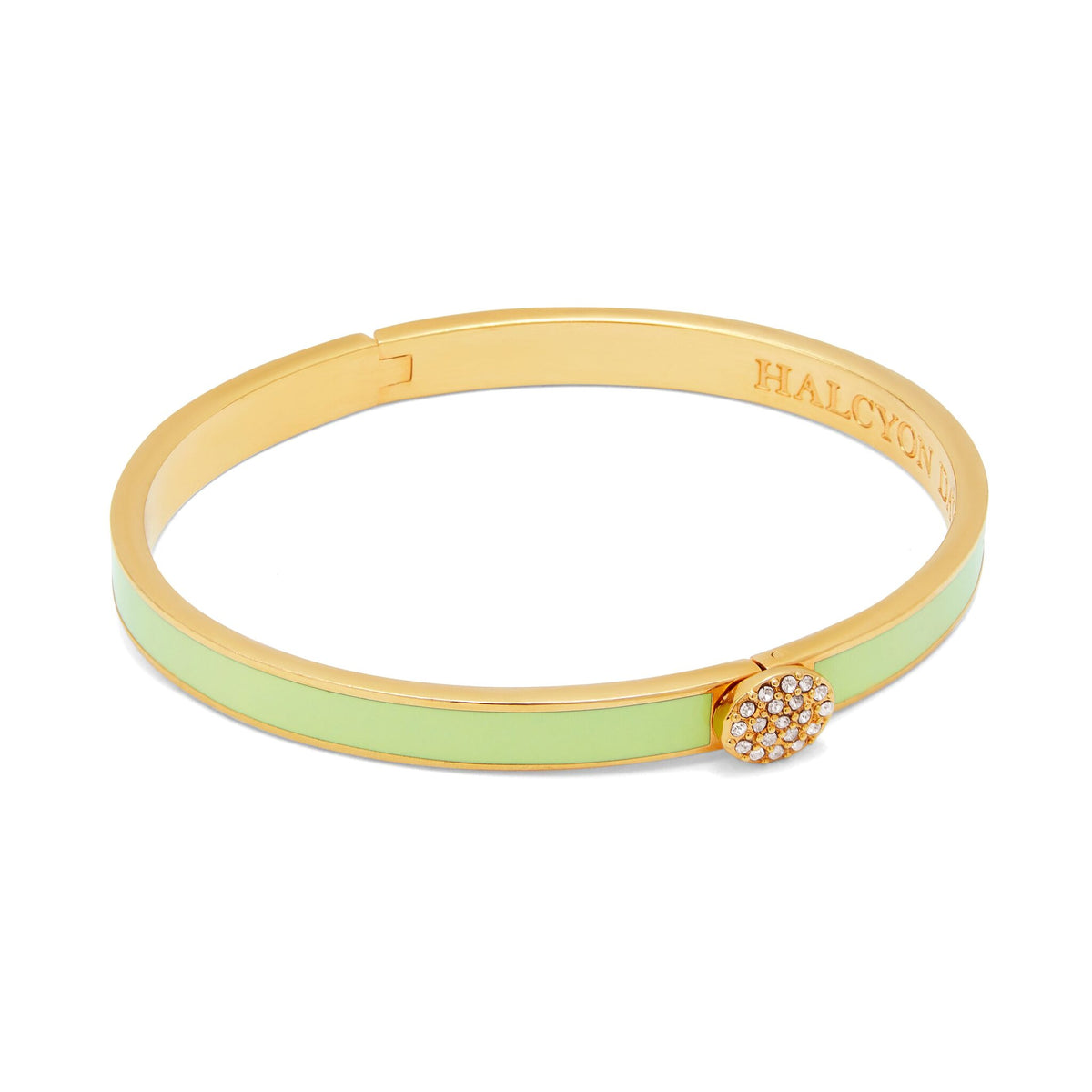 Halcyon Days Skinny Pave Button Meadow & Gold Bangle Women's Fine Bangle Bracelet, detail view