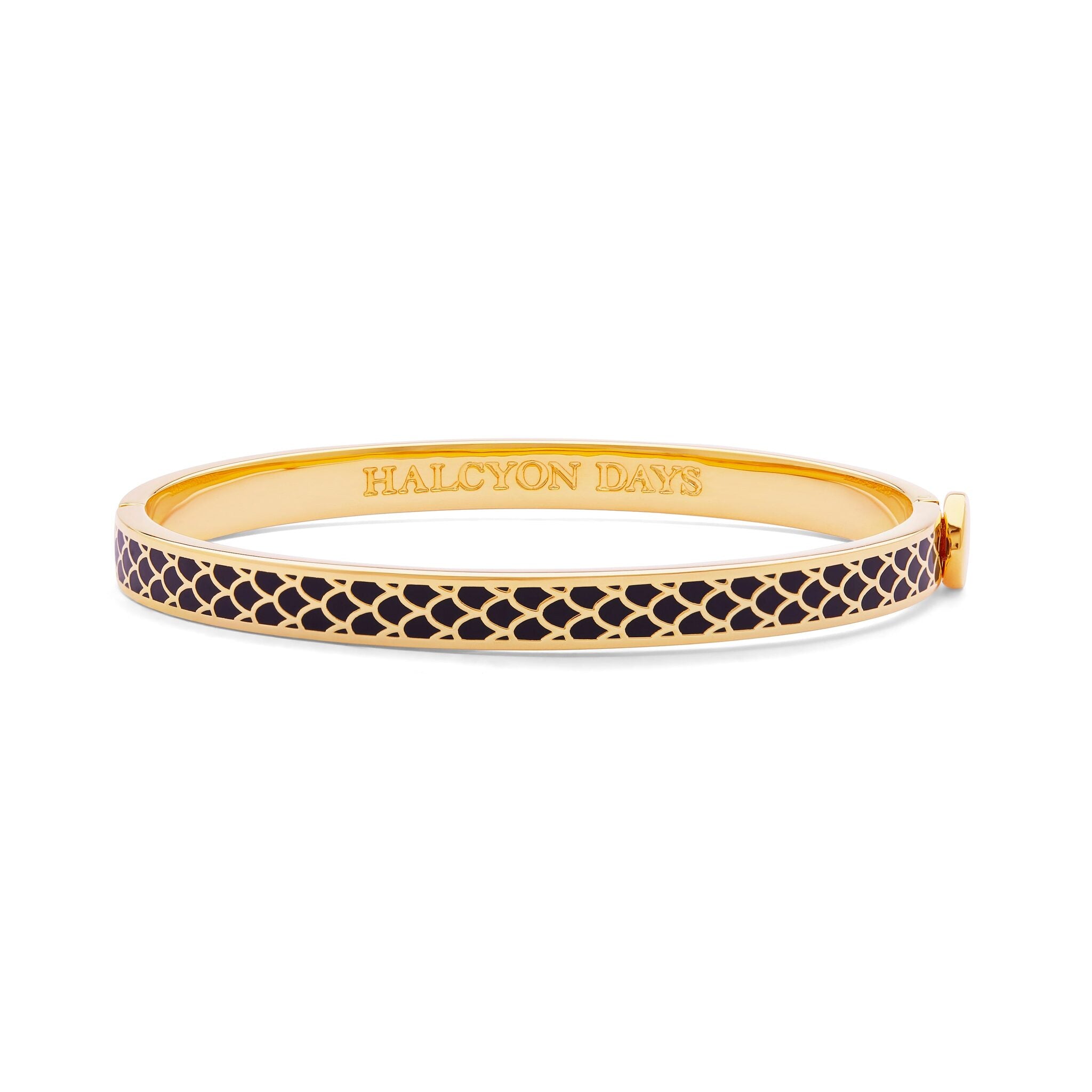 Halcyon Days Skinny Salamander Hinged Bangle in Black & Gold Women's Fine Bangle Bracelet