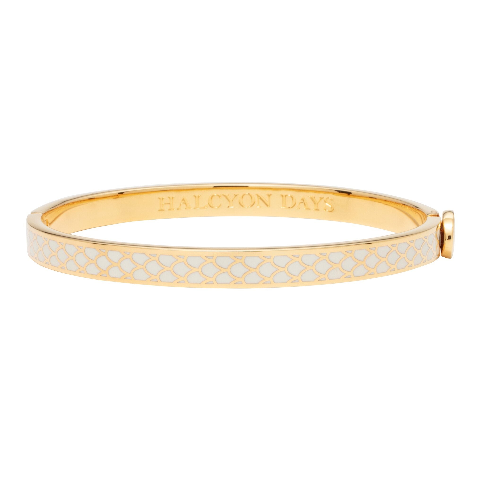 Halcyon Days Skinny Salamander Hinged Bangle in Cream & Gold Women's Fine Bangle Bracelet