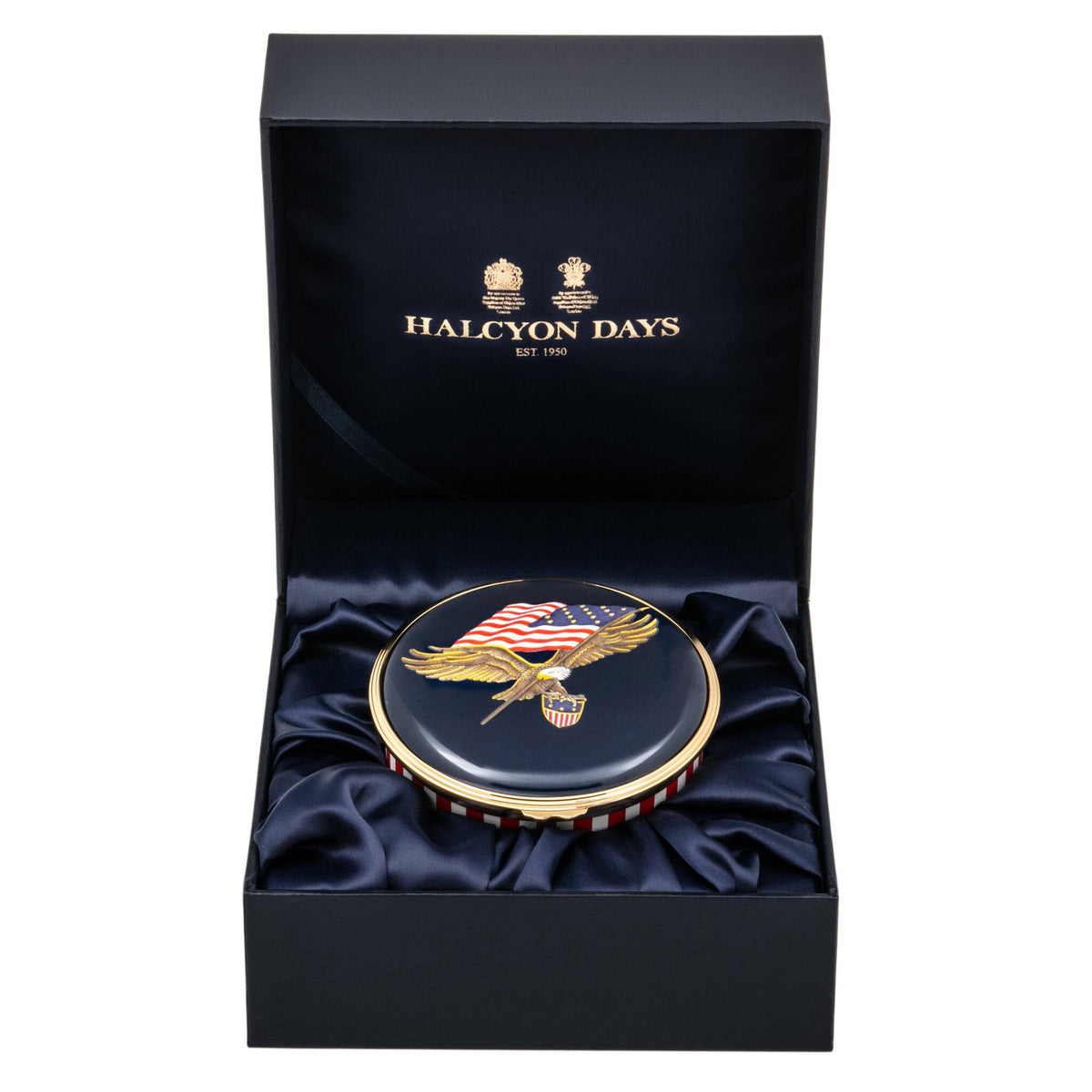 Halcyon Days Star-Spangled Banner Enamel Musical Box, alternate view