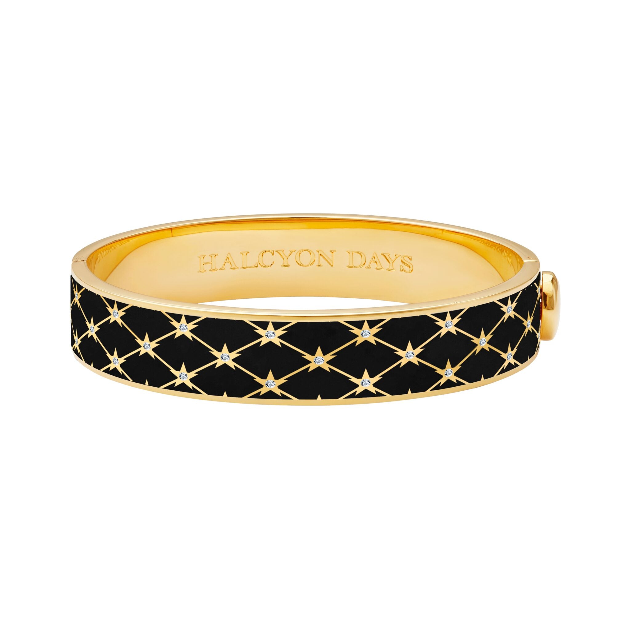 Halcyon Days Star Sparkle Trellis Hinged Bangle in Black & Gold Women's Fine Bangle Bracelet