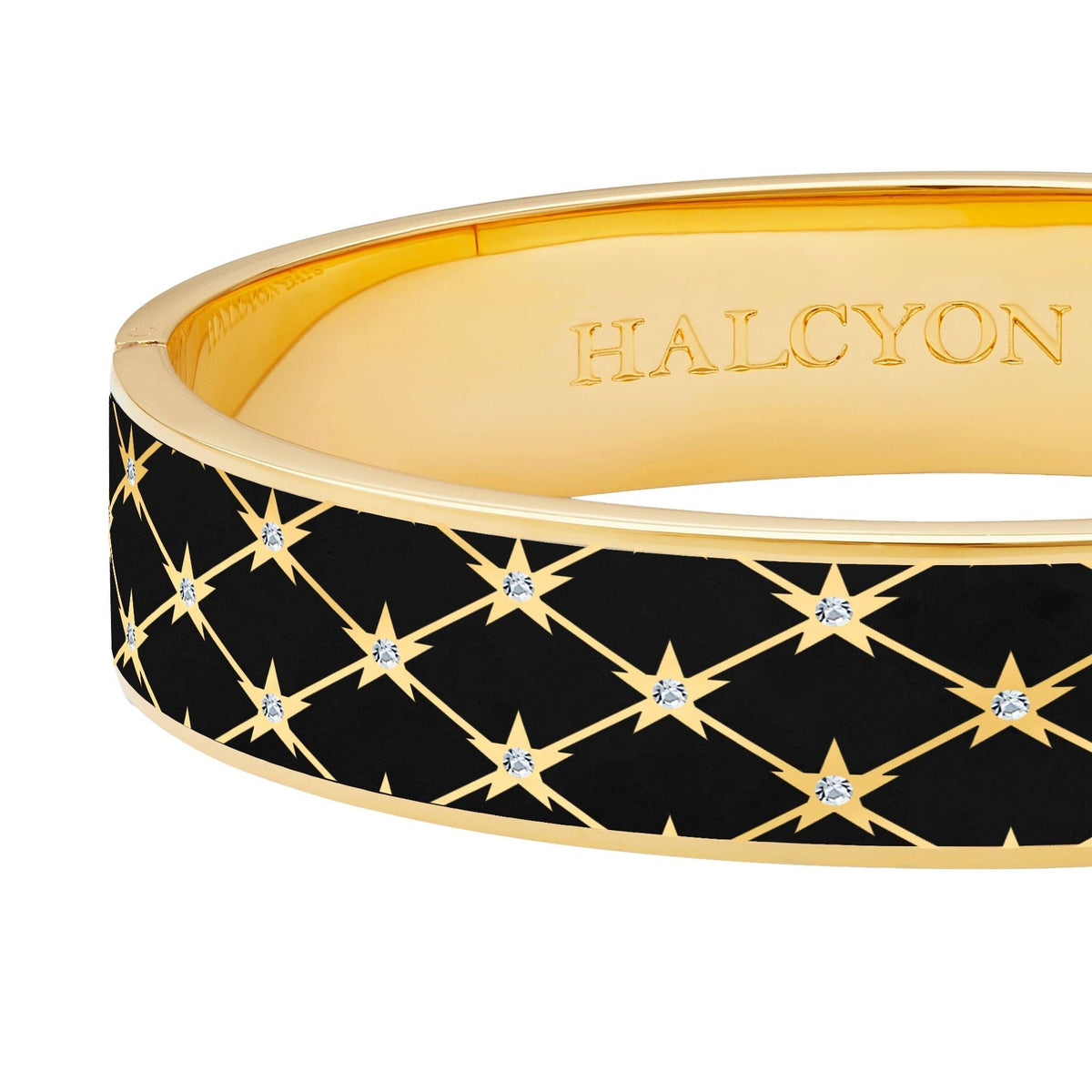 Halcyon Days Star Sparkle Trellis Hinged Bangle in Black & Gold, alternate view