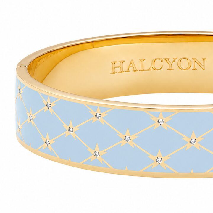 Halcyon Days Star Sparkle Trellis Hinged Bangle in Forget-Me-Not Blue & Gold, alternate view