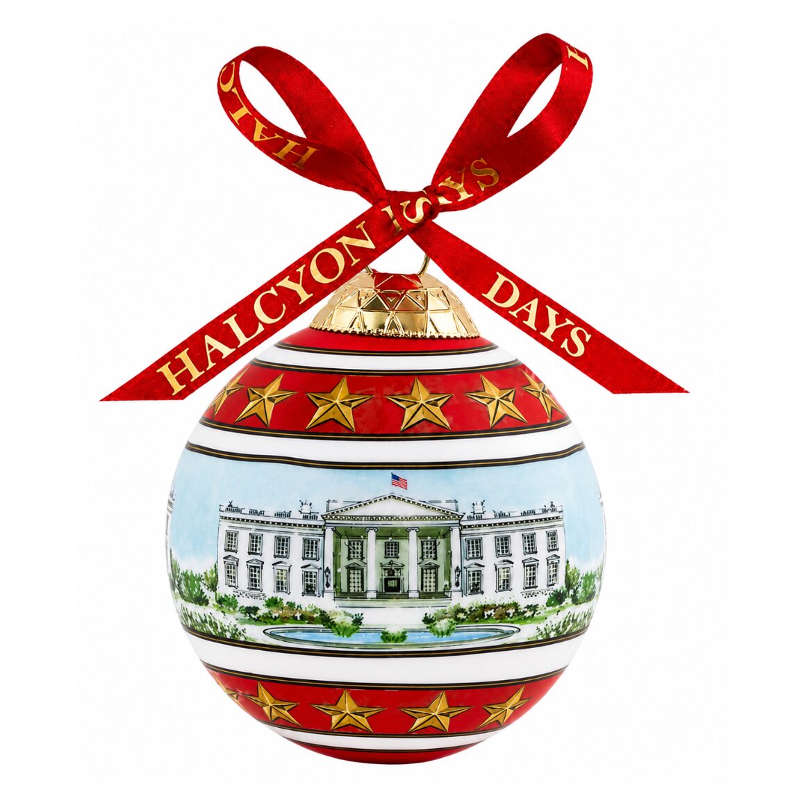 Halcyon Days The White House in the Snow 3" Bauble