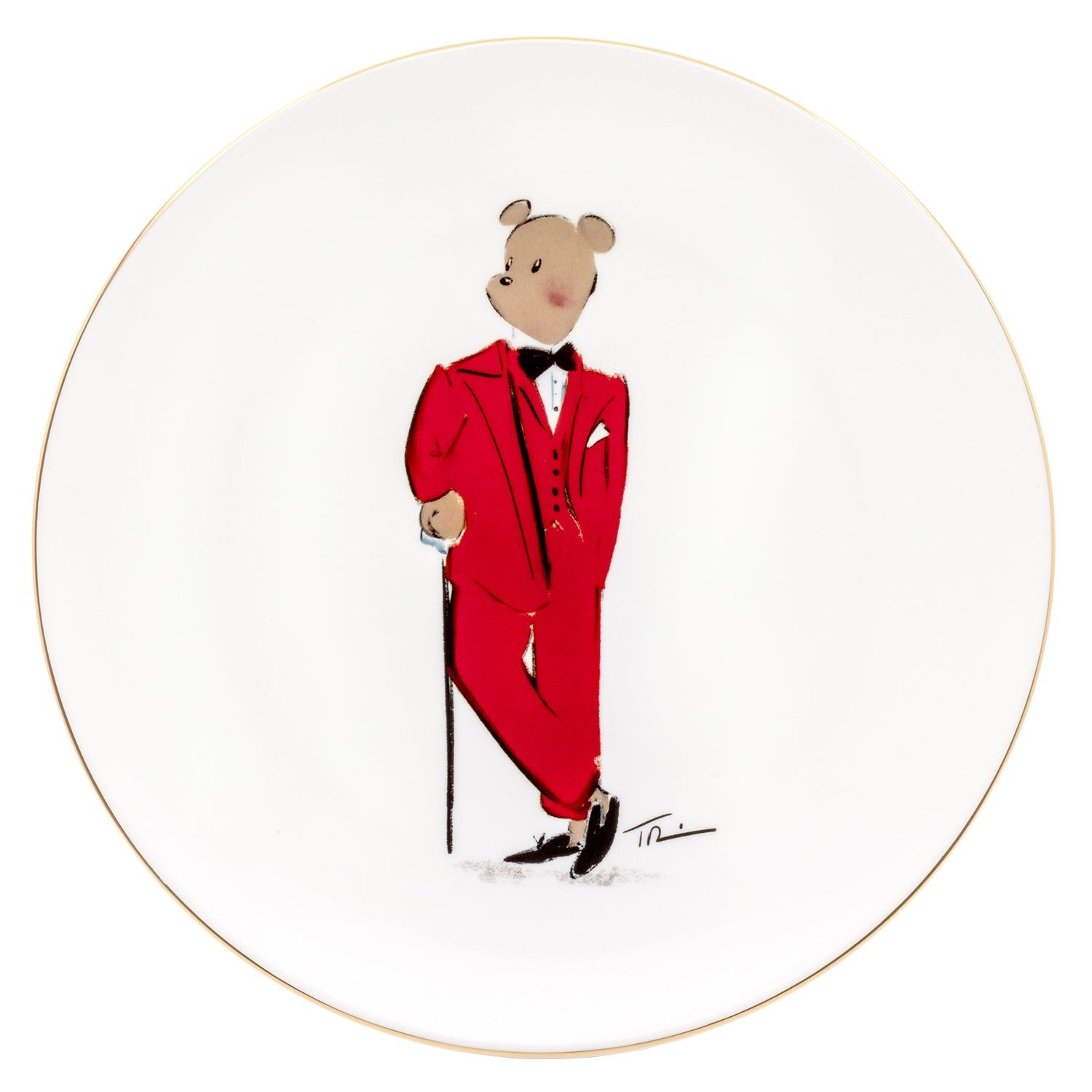 Halcyon Days Tug Rice "Hal the Bear" - Fine Bone China 10" Coupe Plate in White