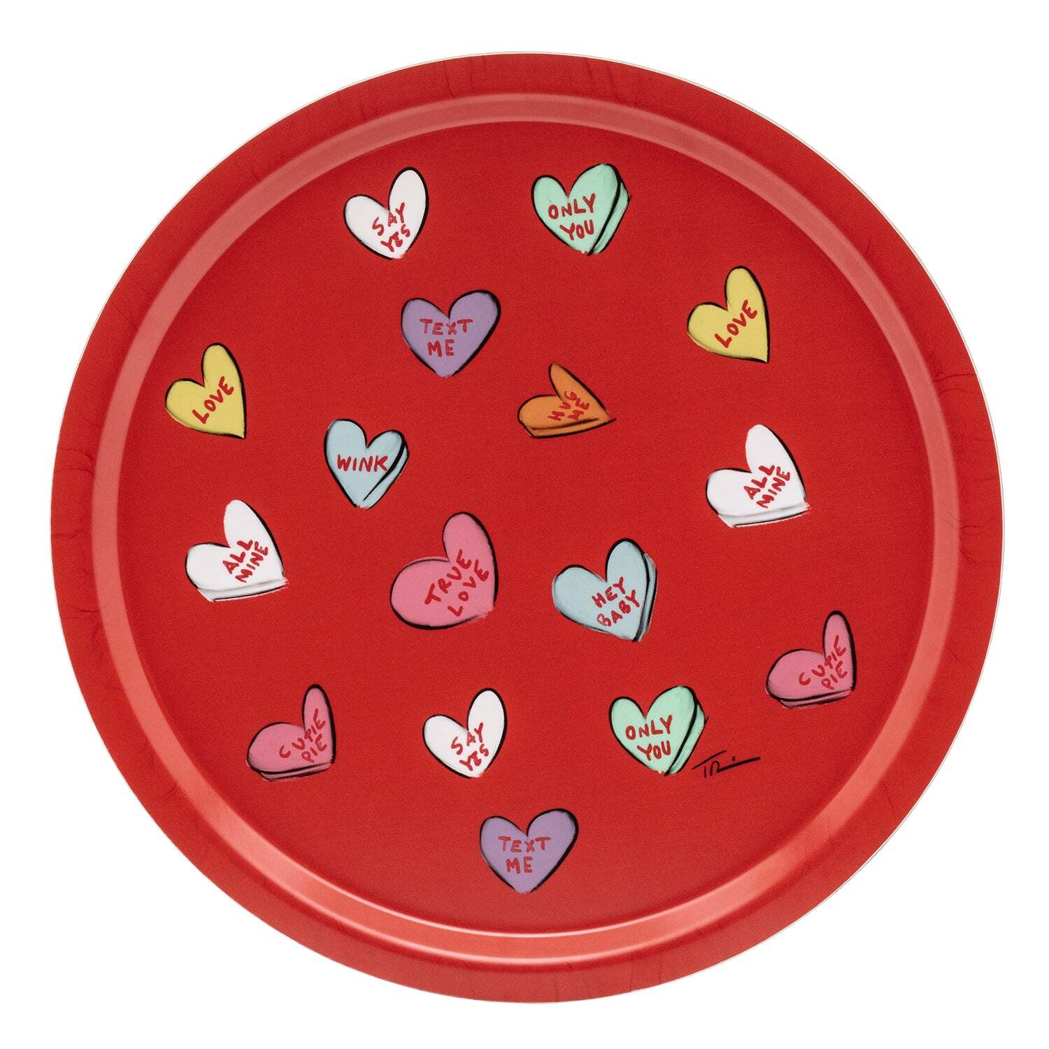 Halcyon Days Tug Rice "Love Hearts" - Round Birchwood Tray