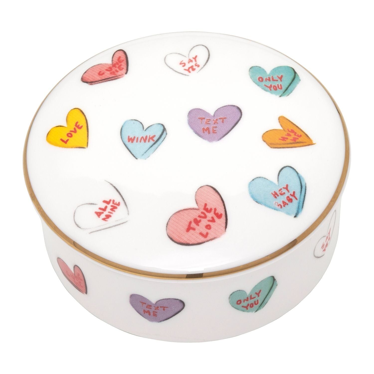 Halcyon Days Tug Rice "Only You" - Fine Bone China Round Trinket Box in White