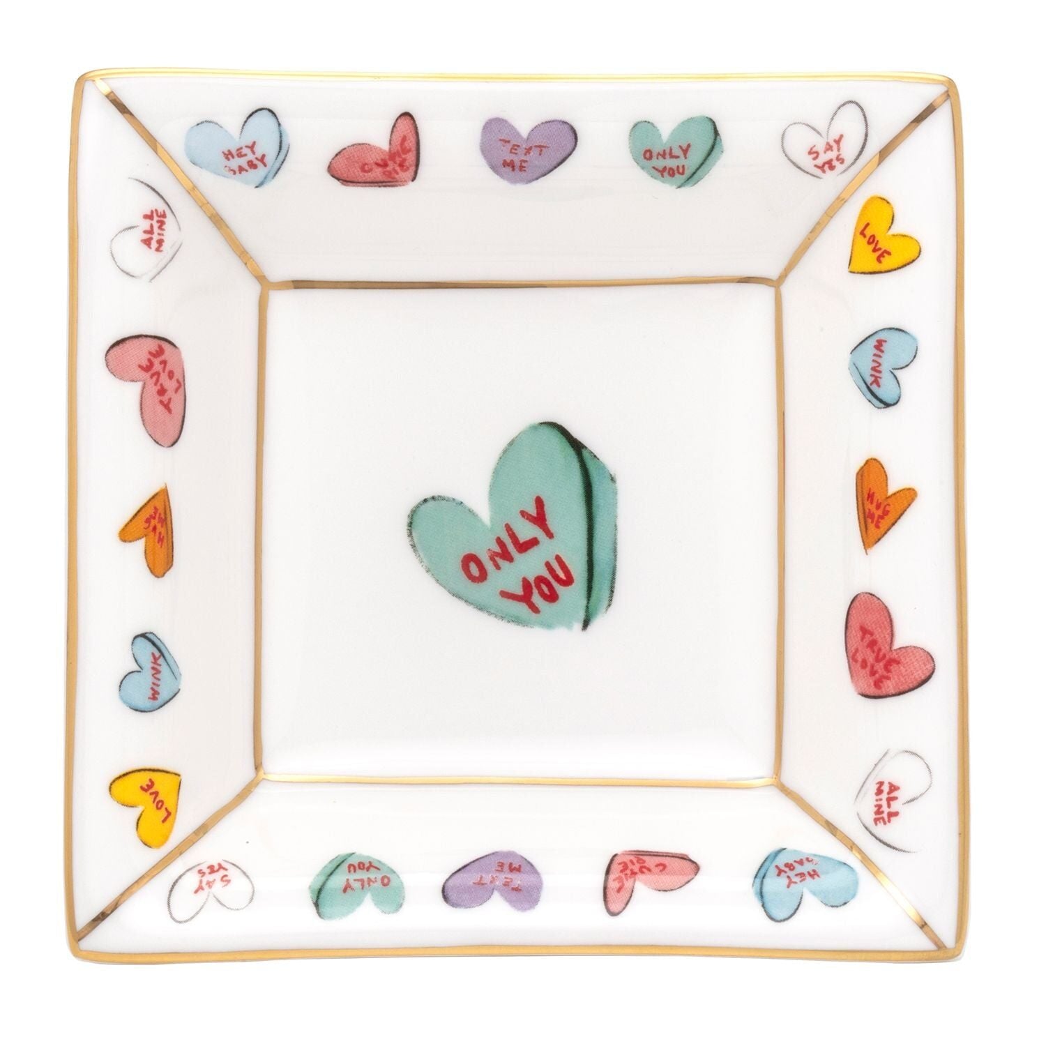 Halcyon Days Tug Rice "Only You" - Fine Bone China Square Trinket Tray in White