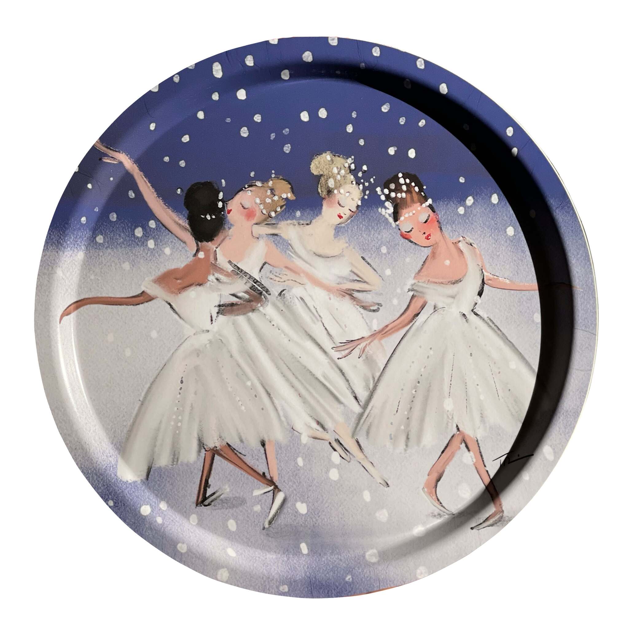 Halcyon Days Tug Rice "Waltz of the Snowflakes" - Round Birchwood Tray