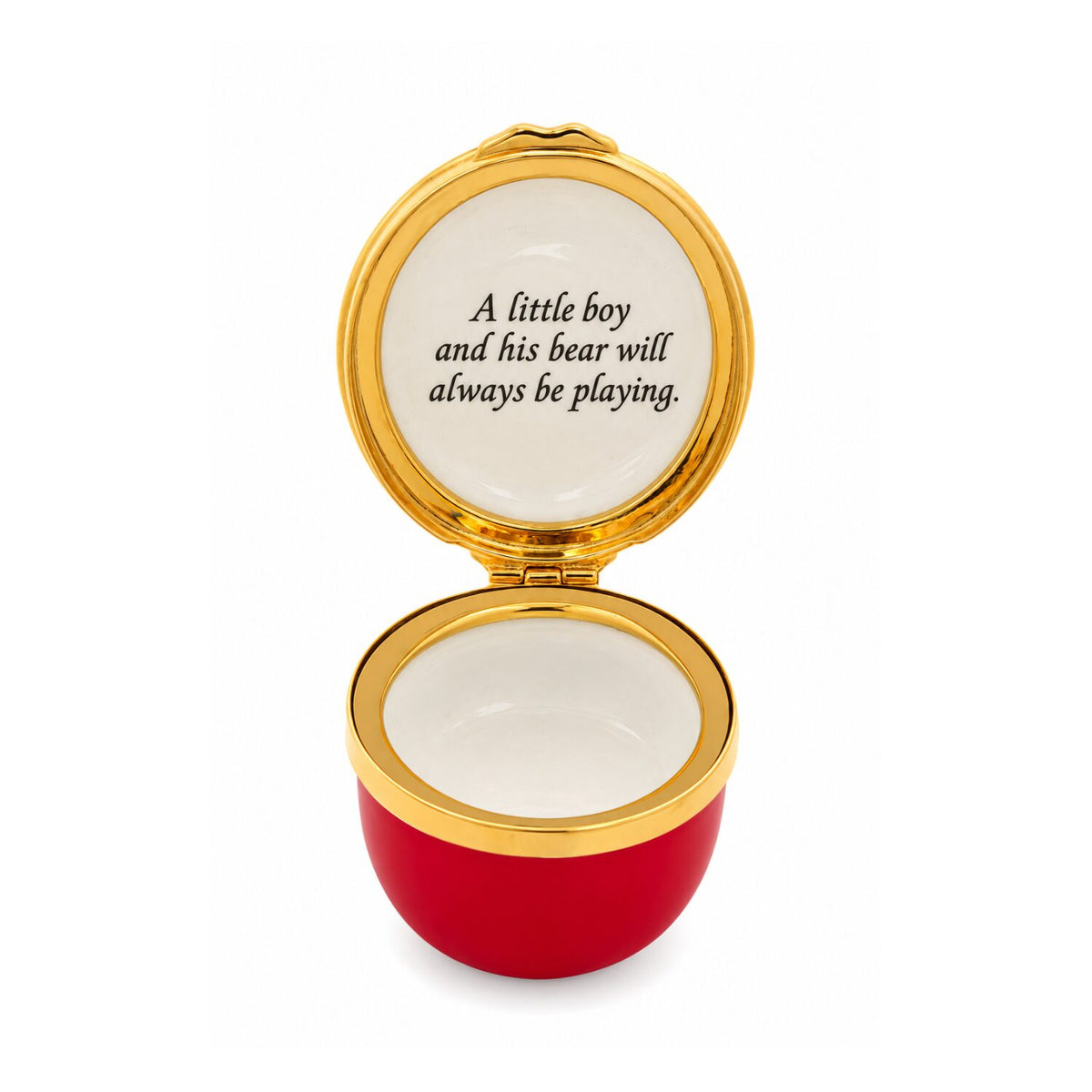 Halcyon Days Winnie-the-Pooh "A Little Boy and His Bear" Enamel Box in Deep Red, view 2
