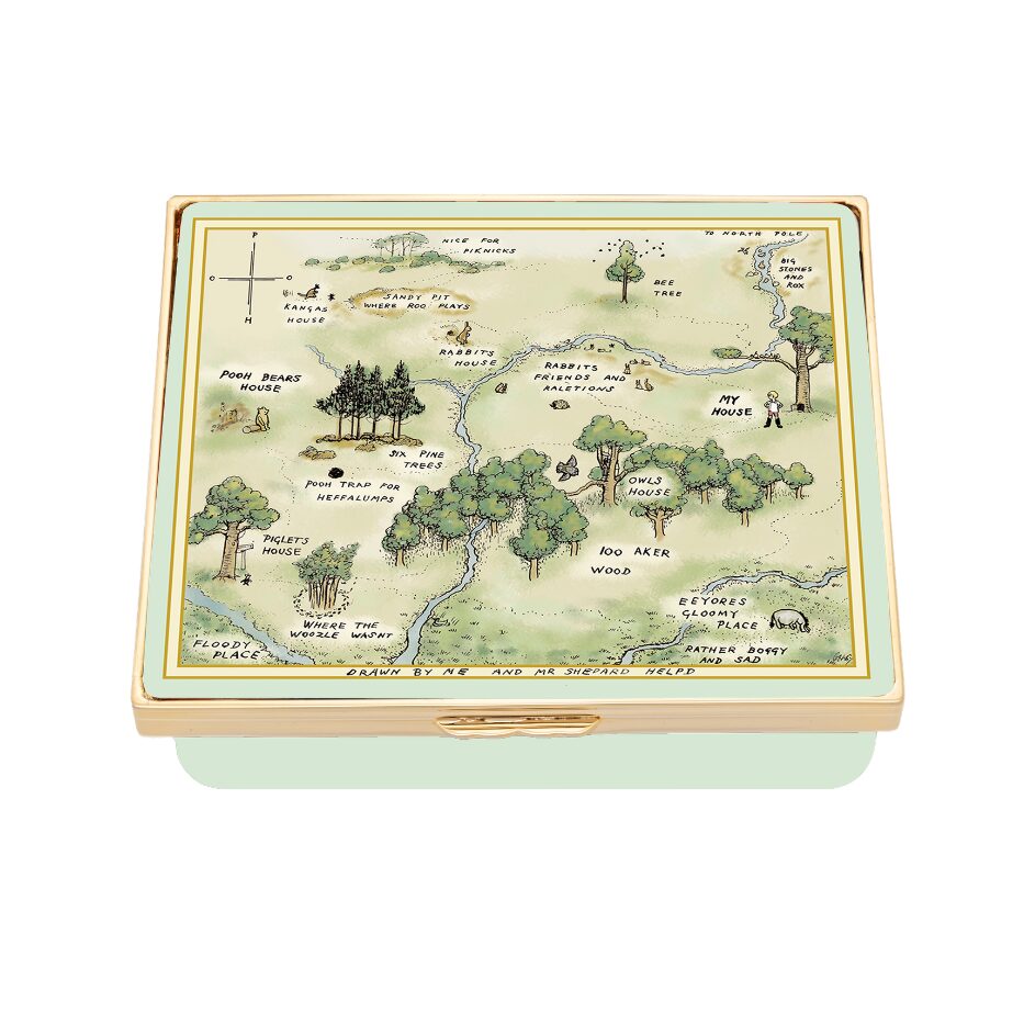 Halcyon Days Winnie-the-Pooh "Hundred Acre Wood" Enamel Box in Mint Green