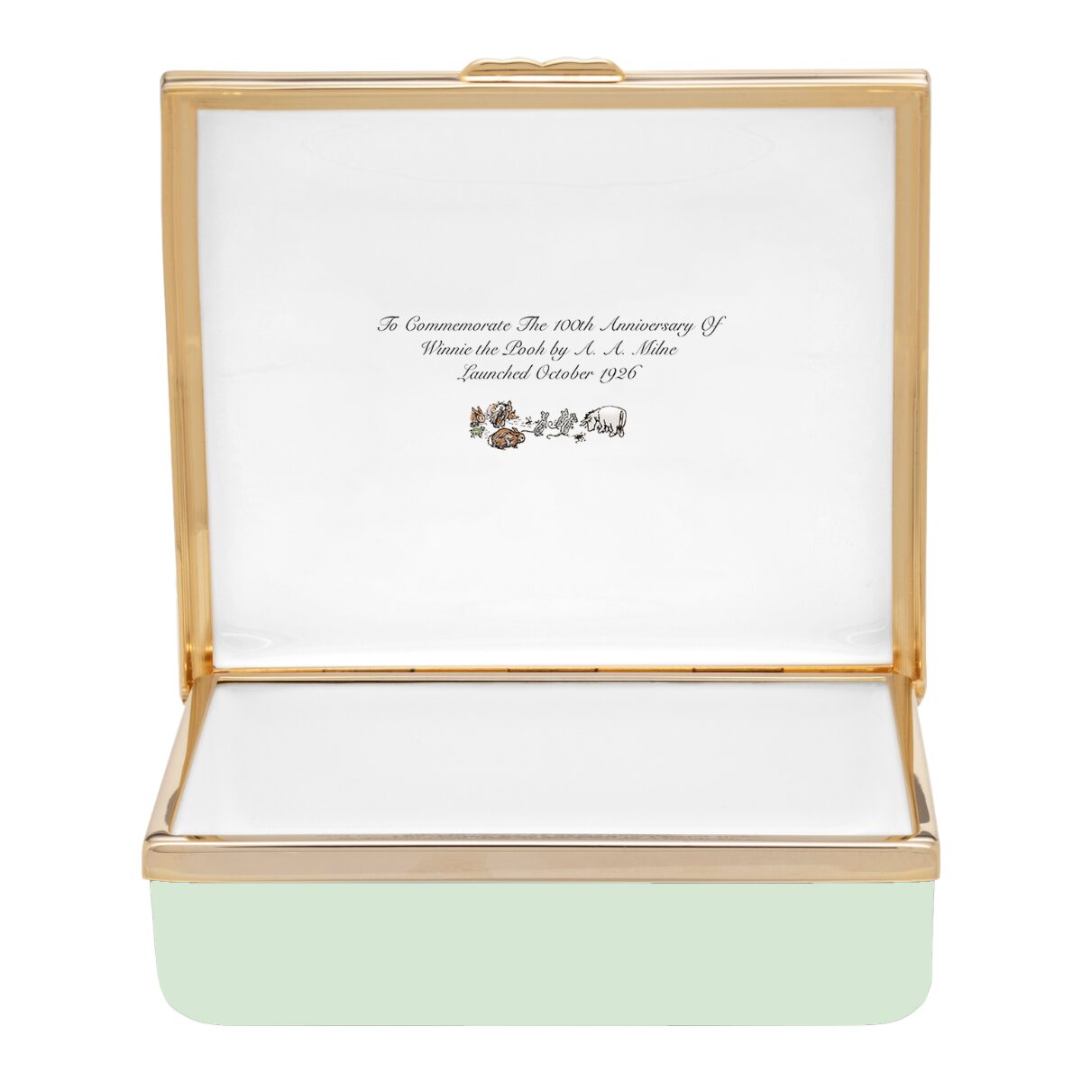 Halcyon Days Winnie-the-Pooh "Hundred Acre Wood" Enamel Box in Mint Green, view 2