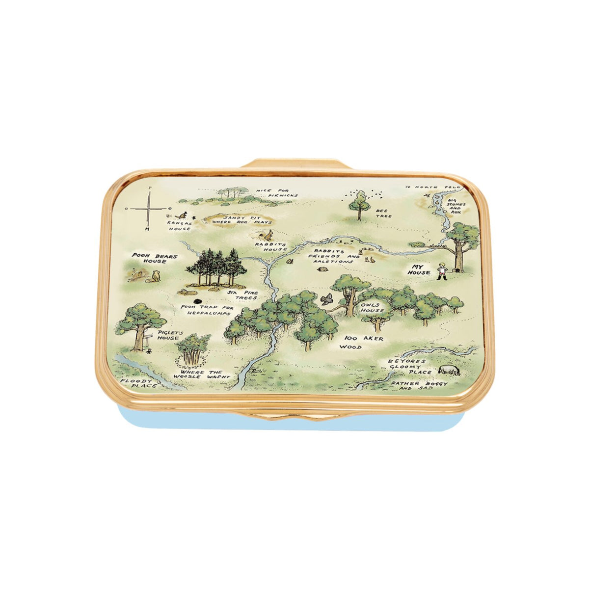 Halcyon Days Winnie-the-Pooh "Hundred Acre Wood" Enamel Box in Winter Blue