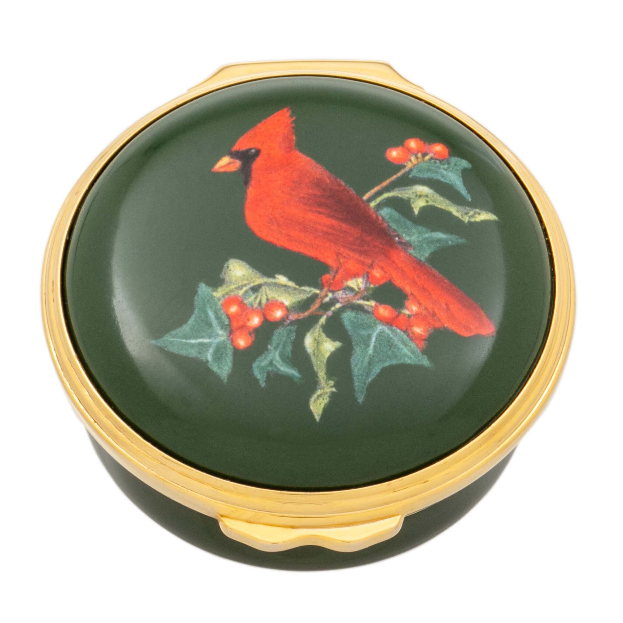 Halcyon Days Woodland Wildlife Red Cardinal Enamel Box