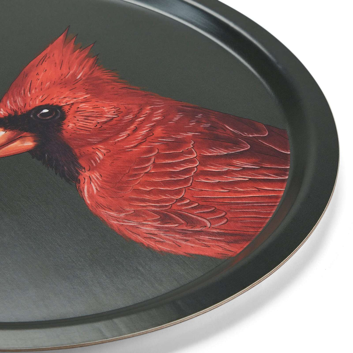 Halcyon Days Woodland Wildlife Red Cardinal - Round Birchwood Tray, alternate view