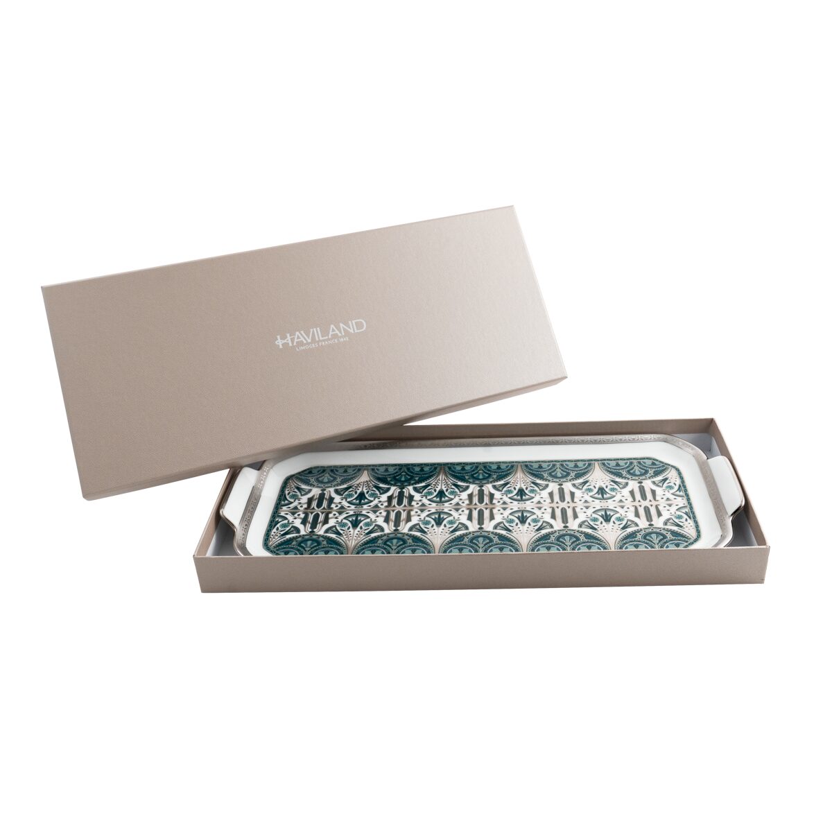 Haviland Rêves Du Nil Green Platinum Rectangular Cake Platter, alternate view