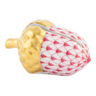 Hand-painted Herend Acorn Place Card Holder in Raspberry fishnet porcelain on a white background