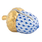 Sapphire fishnet Acorn Place Card Holder figurine, hand-painted Herend porcelain with 24k gold accents