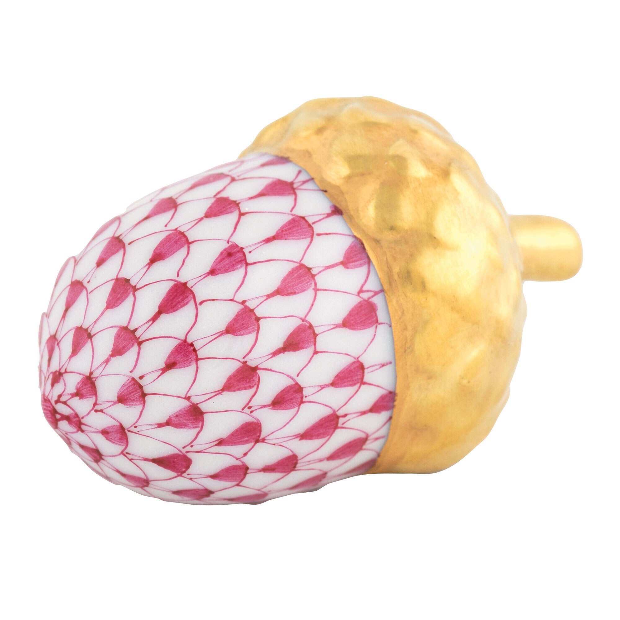 Herend Acorn Figurine porcelain figurine painted in the Raspberry fishnet pattern