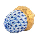 Hand-painted Herend Acorn Figurine in Sapphire fishnet porcelain on a white background