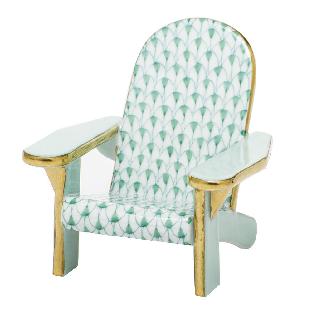Green fishnet Adirondack Chair Figurine figurine, hand-painted Herend porcelain with 24k gold accents