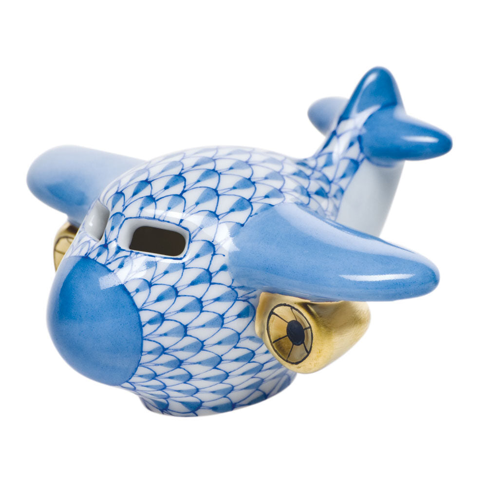 Hand-painted Herend Airplane Figurine in fine porcelain, 2.75in L X 1.5in H, on a white background