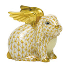 Hand-painted Herend Angel Bunny Figurine in Butterscotch fishnet porcelain on a white background