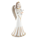 Hand-painted Herend Angel with Dove Figurine in fine porcelain, 3.5in L X 4in W X 8.5in H, on a white background