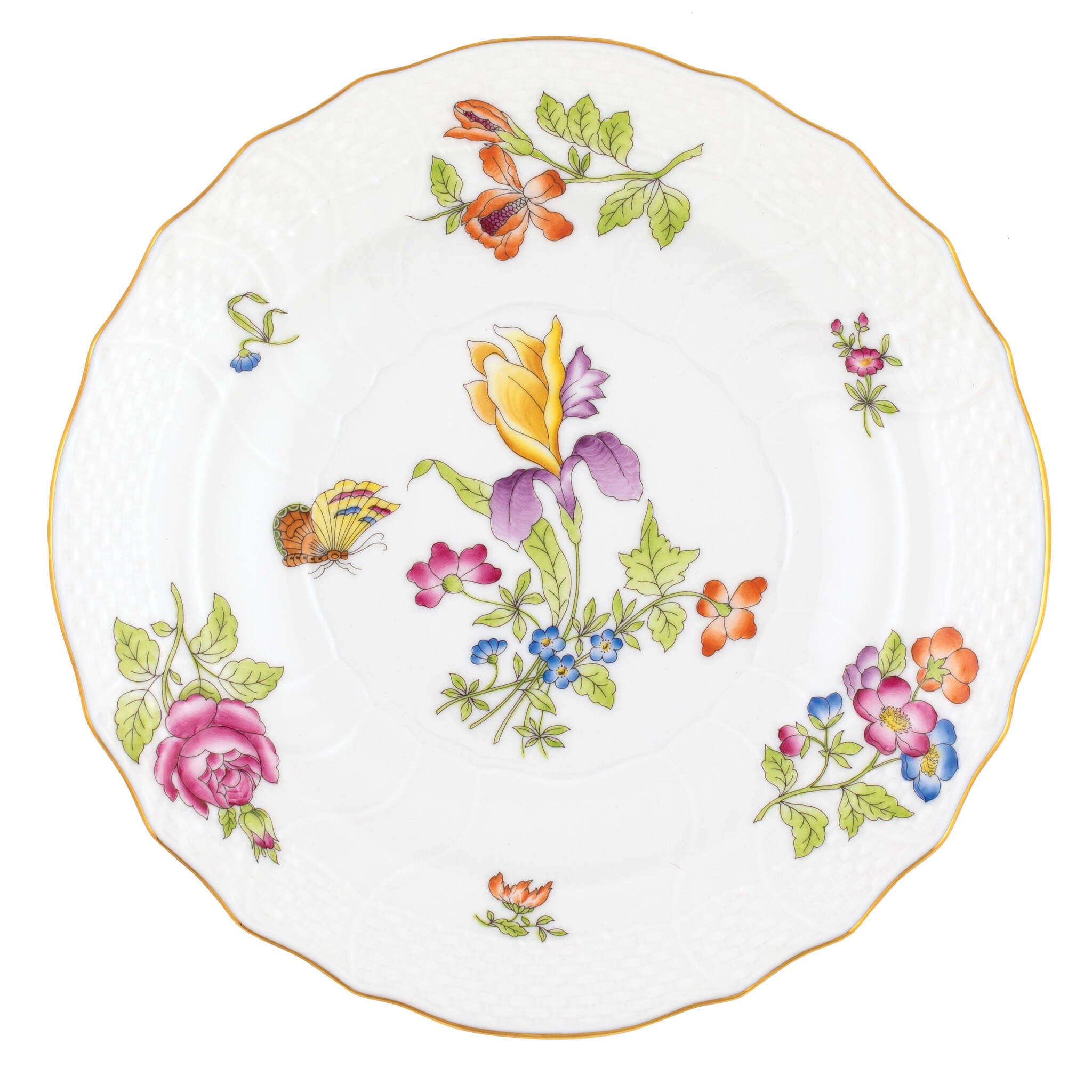 Hand-painted Herend Antique Iris Salad Plate in fine porcelain, 7.5in D,, Motif 1, on a white background