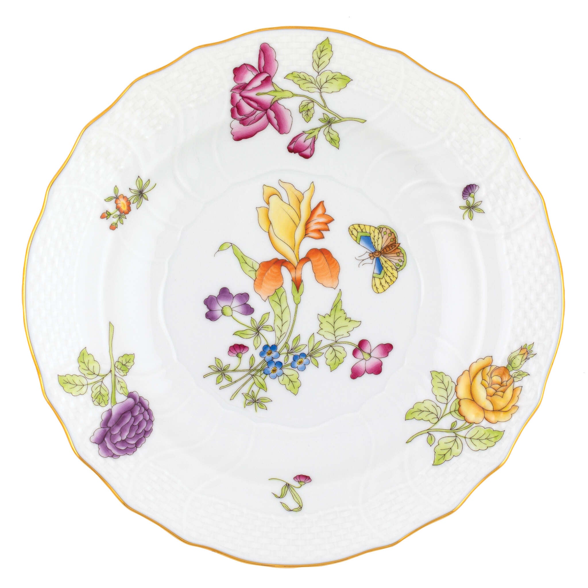 Hand-painted Herend Antique Iris Salad Plate in fine porcelain, 7.5in D,, Motif 4, on a white background