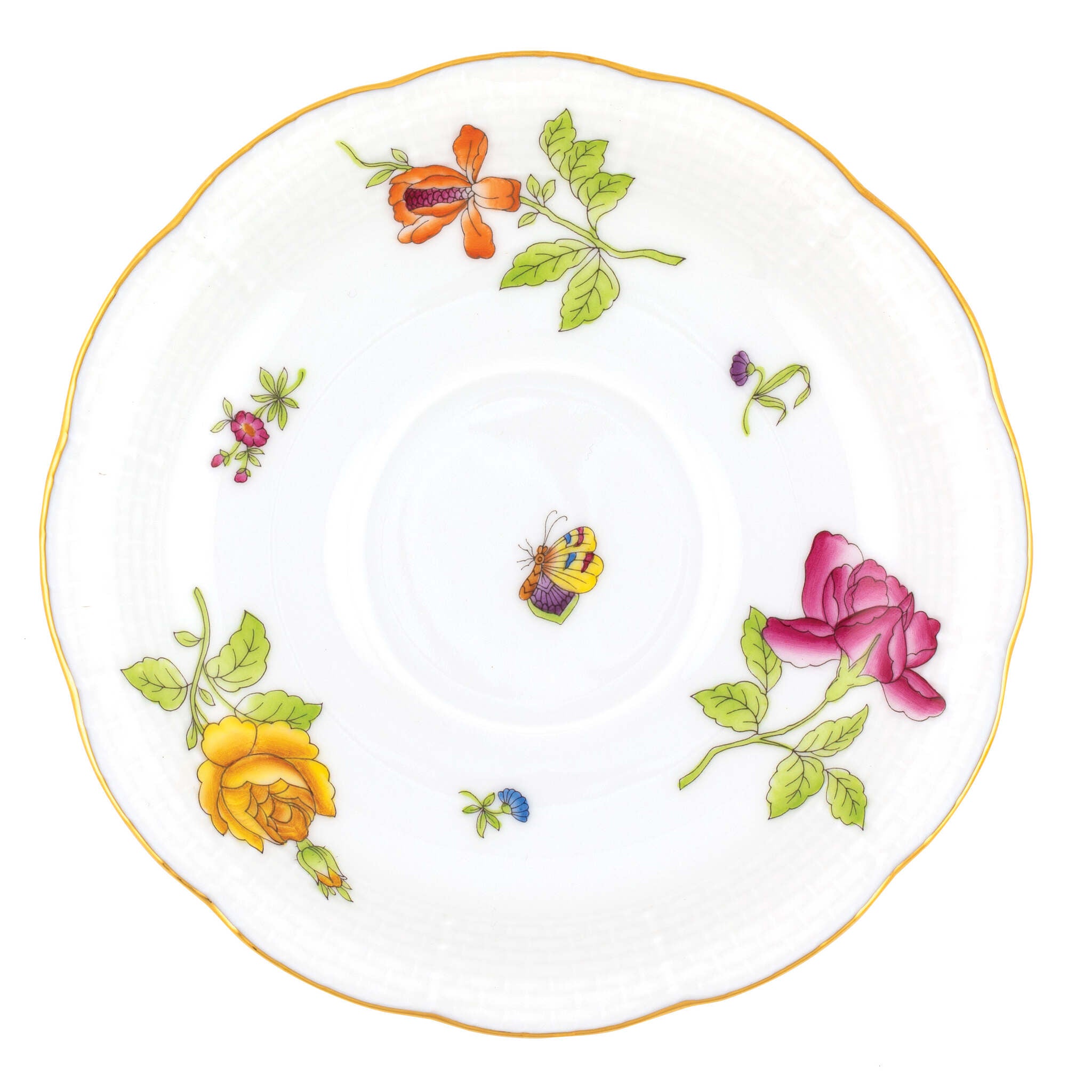 Hand-painted Herend Antique Iris Tea Saucer Cup & Saucer Set in fine porcelain, 6in D,, Motif 2, on a white background