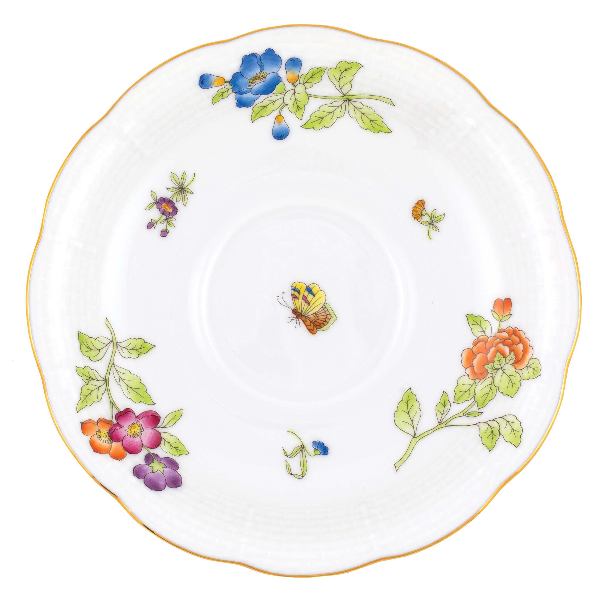 Hand-painted Herend Antique Iris Tea Saucer Cup & Saucer Set in fine porcelain, 6in D,, Motif 3, on a white background