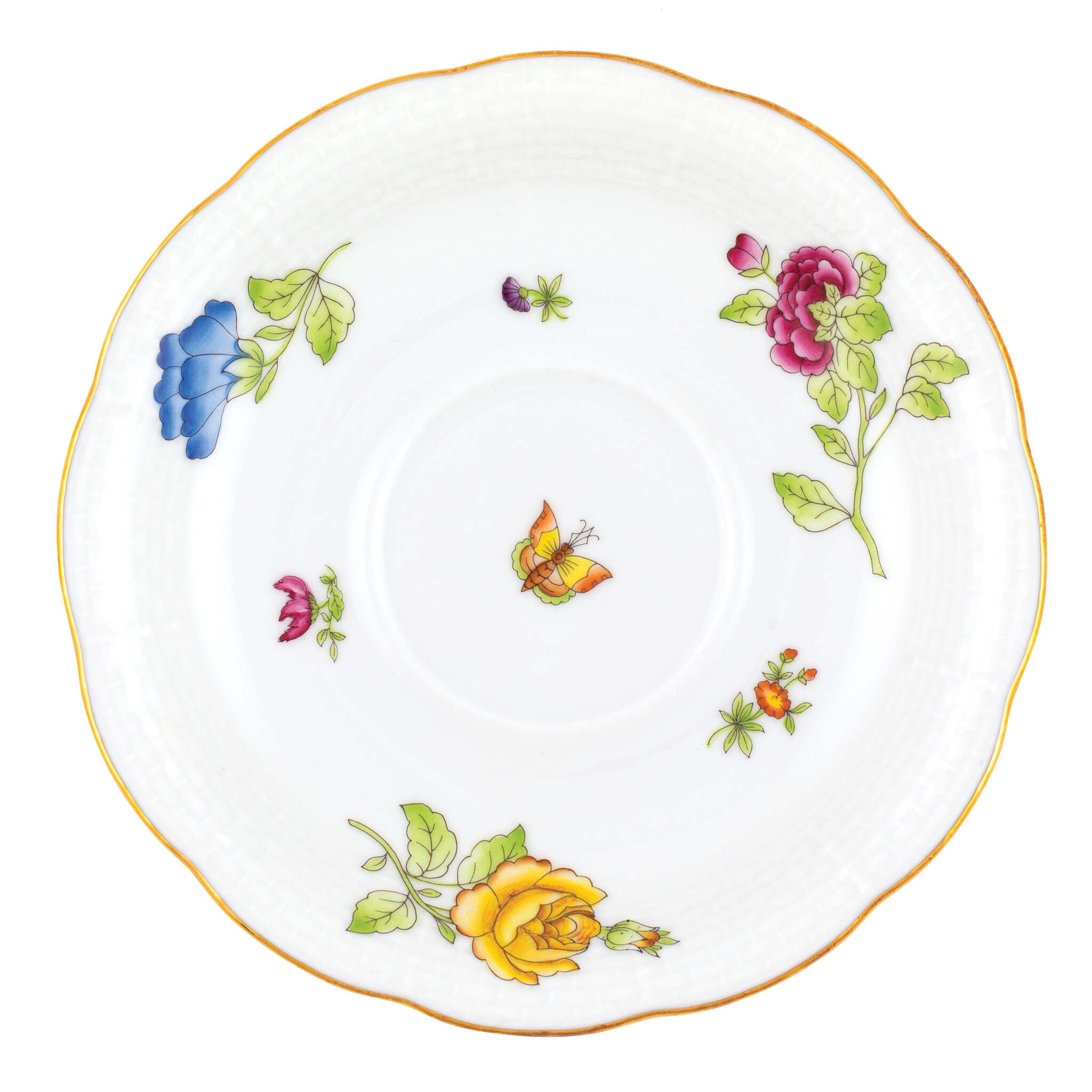 Hand-painted Herend Antique Iris Tea Saucer Cup & Saucer Set in fine porcelain, 6in D,, Motif 4, on a white background