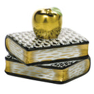 Black fishnet Apple on Books Figurine figurine, hand-painted Herend porcelain with 24k gold accents