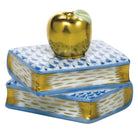 Blue fishnet Apple on Books Figurine figurine, hand-painted Herend porcelain with 24k gold accents