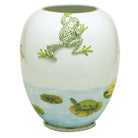 Hand-painted Herend Aquatic Garden Vase in fine porcelain, 11.5in H X 9.5in D, on a white background
